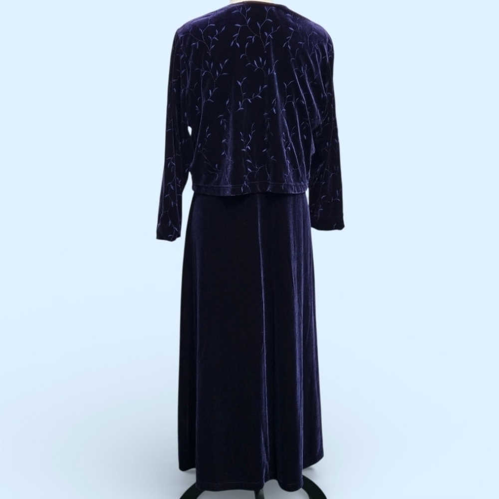 VTG 80's Talbots Blue Velvety Velour Maxi Dress With Jacket Women's M Petite - Picture 4 of 16
